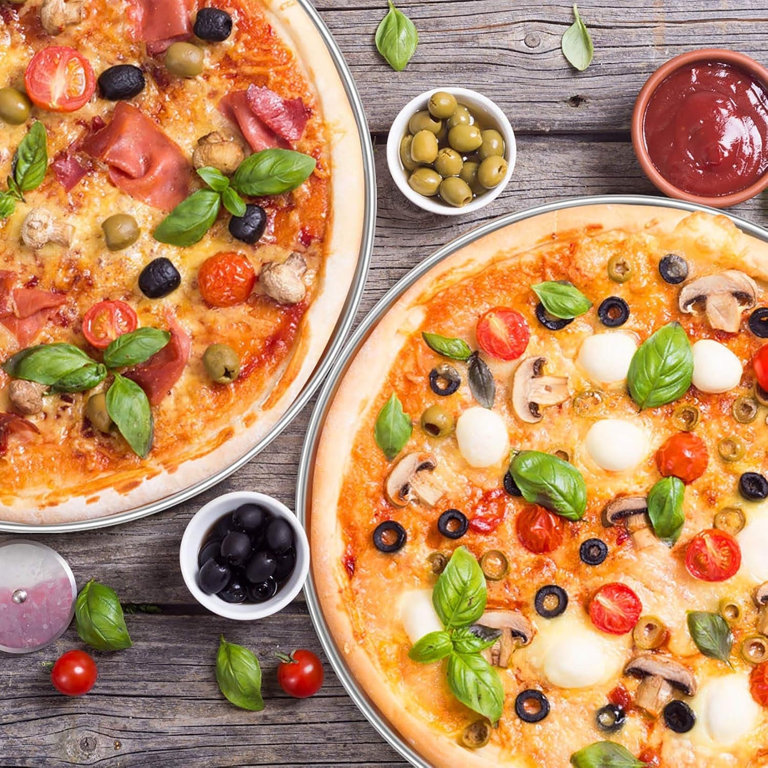 pizza-pan-set-of-2-13-5-inch-stainless-steel-pizza-tray-silver-2-pieces-round-pizzas-plate-for-pie-cookie-cake-good-for-baking-cooking-roasting-non-toxic-heavy-duty-dishwasher-safe