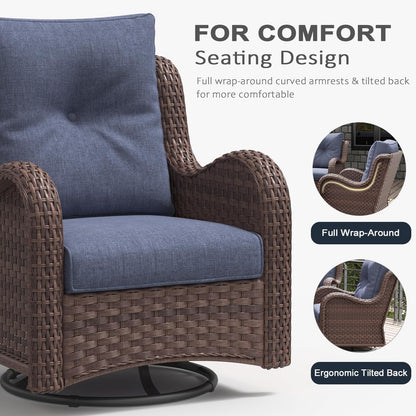 8 Pieces Outdoor Patio Furniture Set with Fire Pit Table, Rattan Wicker Sectional Swivel Rocker Chairs Sets with Ottomans, Swivel Glider Chair and Coffee Table5