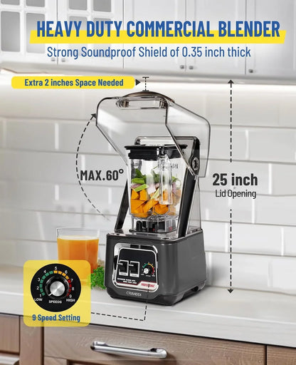 Professional Smoothie Blender, 2200W Commercial Soundproof Quiet Blender with Removable Soundproof Shield for Crushing Ice, Milkshakes, Puree, Self-Cleaning, 50Oz 110V K80 (Grey)4