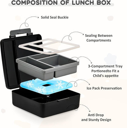Lunch Box Set with Bento Box Container, 17OZ Stainless Steel Food Soup Thermo, Kids Water Bottle & Portable Insulated Lunch Bag – Leakproof, Hot/Cold Retention for School, Travel (Black)4