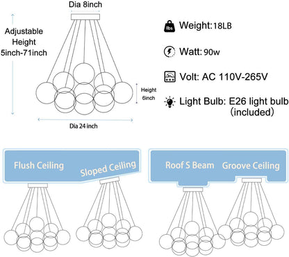 Clear Bubble Chandelier 13-Light Glass Globe Chandeliers Gold3