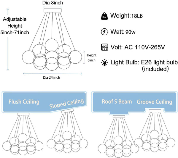 Clear Bubble Chandelier 13-Light Glass Globe Chandeliers Gold3