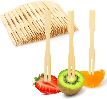 400PCS Bamboo Appetizer Forks, Fancy Toothpicks for Appetizers - 3.5 Inch | Mini Bamboo Forks for Charcuterie Boards Accessories, Disposable Wooden Cocktail Fork, Small Fruit Food Picks, Party Supplies8