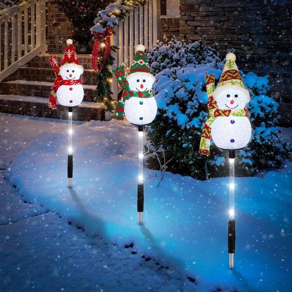 Solar Snowman Christmas Pathway Lights, Cool White, 3 Pack5