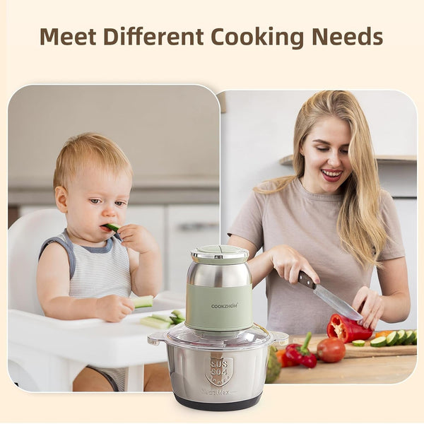 Green Food Processor,500W Electric Meat Grinder with 8 Cup Stainless Steel Bowl and 4 Sharp Blades, Food Chopper & Vegetable Chopper for Home Use,Meat Processor, Vegetables, Fruits and Nuts6