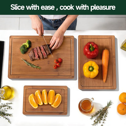 3-Piece Set Deep-Carbonized Bamboo Cutting Board for Kitchen, Carbonized | Crack-Resistant Wood Chopping Boards with Deep Juice Grooves, Pre-Oiled Butcher Block for Meat, Vegetables & Cheese7