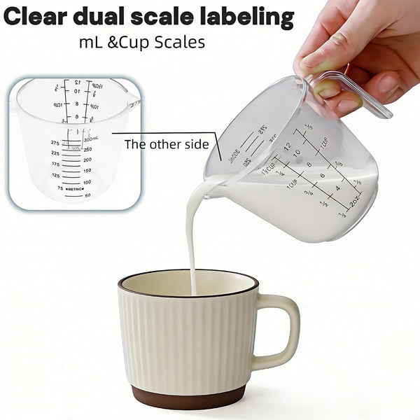 Bpa-Free Plastic Measuring Cup 300Ml/1 ½ Cup – Clear with Dual Ml/Cup Marks, Heat-Resistant 0-176°F, V-Shaped Spout for Drip-Free Pouring, Comfort Grip Handle for Baking & Cooking6