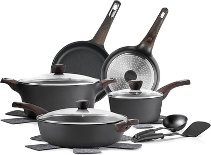 Pots and Pans Set Non Stick, Non Toxic Healthy Induction Cookware Sets, 14 Pcs Non Stick Kitchen Cooking Set with Frying Pans Set & Saucepan, PFOA PFOS Free, Black1