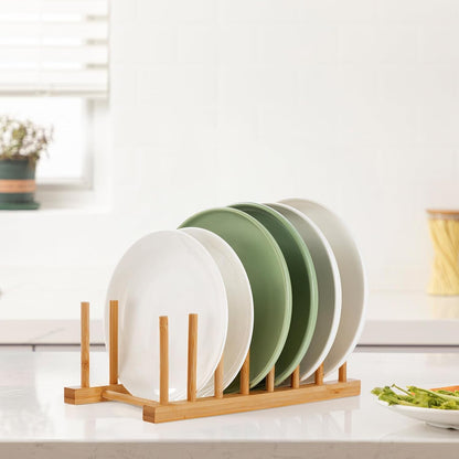 2-Pack Bamboo Wooden Dish Rack Plate Holder Kitchen Organizer 7-Slot6