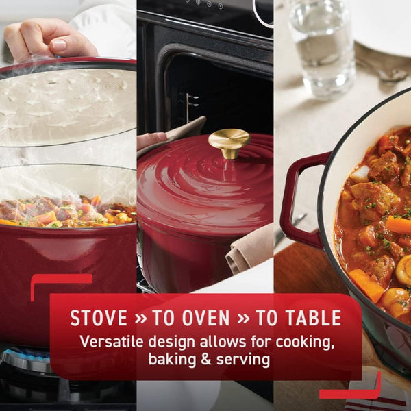 Cast Iron Enameled Dutch Oven 6 Quart Induction Oven Broiler Safe 500F Pots and Pans, Cookware Red2
