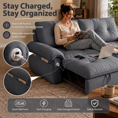 Queen Sleeper Sofa Bed, 77" Pull Out Couch4