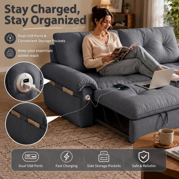 Queen Sleeper Sofa Bed, 77" Pull Out Couch4