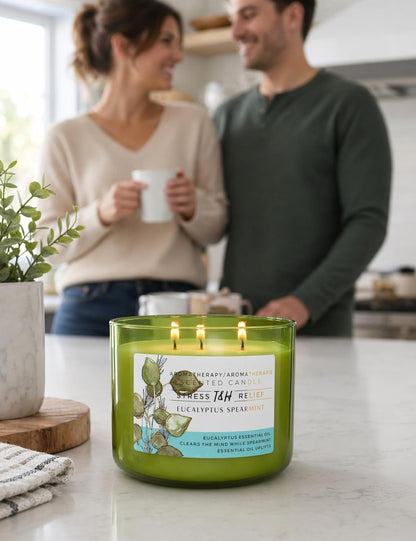 Eucalyptus Spearmint Scented Candle, 15.8 Oz Large 3 Wick Soy Candle3