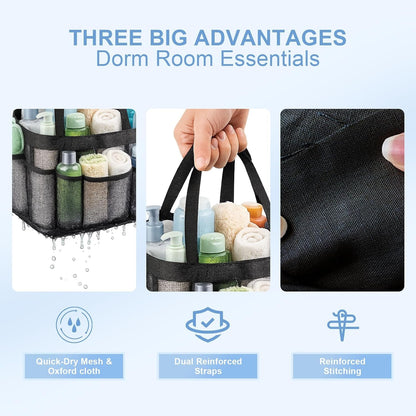 Mesh Shower Caddy Portable with 9 Pockets for College Dorm Room Essentials4