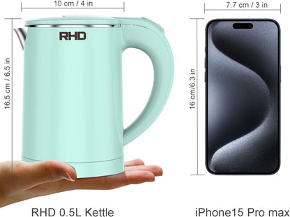 0.5L Small Portable Electric Kettle, 600W Stainless Steel Travel Kettle | Auto Shut-Off, Boil-Dry Protection, 304 Bpa-Free Hot Water Boiler, Fast Boiling for Travel, Office, Dorm, Camping, Tea,Coffee2