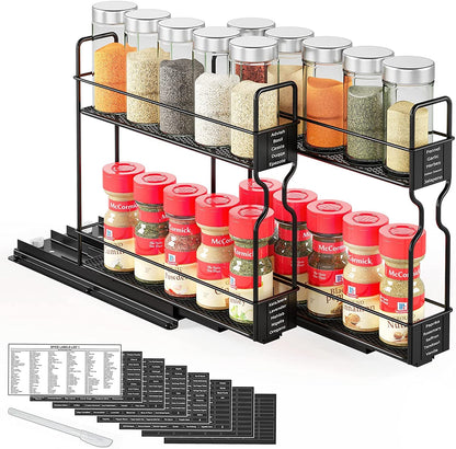 Pull Out Spice Rack Organizer for Cabinet, Heavy Duty Slide Out Seasoning Kitchen Organizer, Cabinet Organizer, with Labels, 5.2" W X10.75 D X10 H, 2 Drawers 2-Tier1