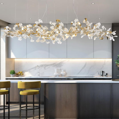 L98 Long Branch Chandelier Ginkgo Leaf Chandeliers Large Modern Brass Chandelier Light Fixtures for Dining Room, Villa, Living Room Kitchen Island1