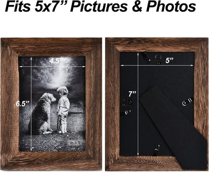 5X7 Picture Frame Distressed Wood, Rustic Solid Wood Photo Frame 5 X 7, Display for Tabletop and Wall, High Definition Glass, Carbonized Black (2 Pack)5