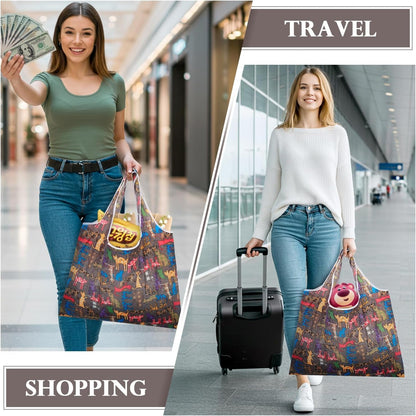 Reusable Grocery Bags Foldable Polyester, Cute Reusable Shopping Bags for Women Large Heavy Duty, Machine Washable4