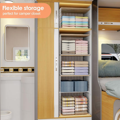 Extra-Long Closet Organizers and Storage with Top Board, 3 Pack Stackable Closet Shelf Organizer, Double Storage Design, Clothes Storage Cube/Bin/Basket for Wardrobe, Space-Saving, White,Sturdy,Metal8