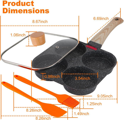 AHFLRTO 4 Cup Egg Pans Nonstick, Aluminum Omelette Pan with Lid, Healthy Egg Skillet for Eggs, Pancakes, Crepes, Sandwiches, Compatible with Gas Stove & Induction Cooktop2