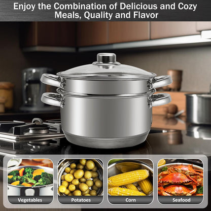 ® 4 Quart 18/10 Stainless Steel Tri-Ply Stockpot and Steamer with Tempered Glass Lid, Multipurpose Steamer Pot Compatible with All Cooktops, Non-Toxic Soup Pot, Oven & Dishwasher Safe (Silver)6