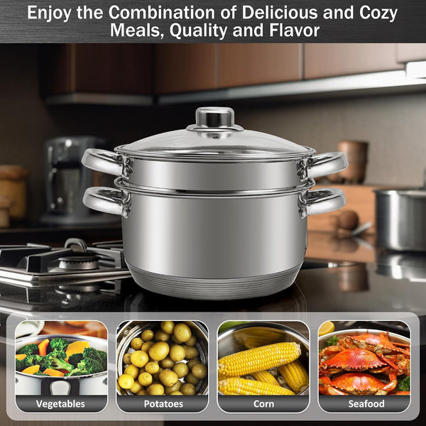 ® 4 Quart 18/10 Stainless Steel Tri-Ply Stockpot and Steamer with Tempered Glass Lid, Multipurpose Steamer Pot Compatible with All Cooktops, Non-Toxic Soup Pot, Oven & Dishwasher Safe (Silver)6
