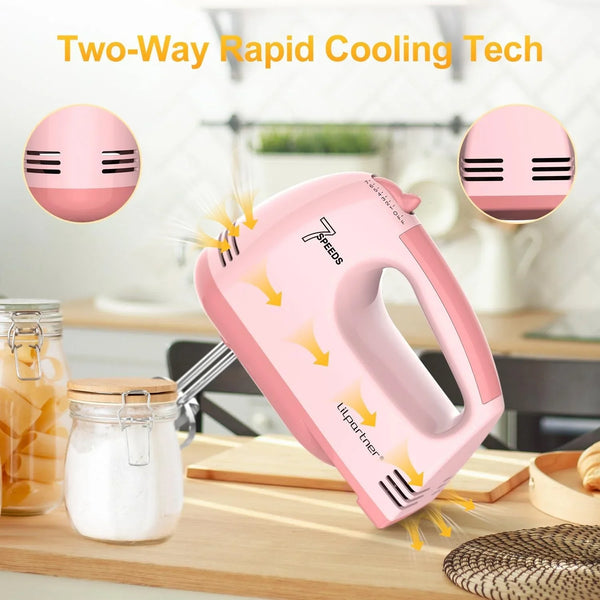 Hand Mixer Electric, Ultra Power Kitchen Hand Mixer with 7-Speed & 5 Stainless Steel Accessories for Whipping Dough, Cream, Cake, Dishwasher Safe, Light Pink6