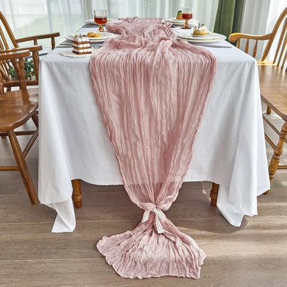 Dusty Pink Table Runner 120 Inches for Birthday Party Home Decor | 2 Pcs Boho Gauze 10FT Cheesecloth Table Runners for Wedding Baby Shower Decorations Summer Garden Farmhouse3