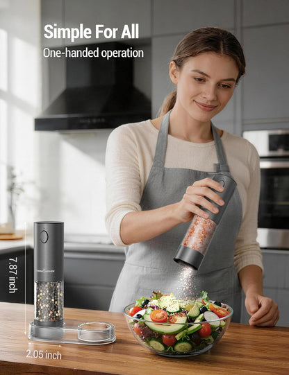 Electric Salt and Pepper Grinder Set, 110Ml Larger Rechargeable Automatic Salt and Pepper Mill Grinder with 6 Adjustable Coarseness, Electric Salt and Pepper Shakers, LED, Gun Grey3
