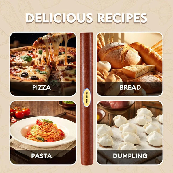 Wood Rolling Pin (15.75 Inches), Non-Stick Rolling Pin for Baking, Natural Sapele Wood Dough Roller for Pizza, Fondant, Pie, Cookie, Pastry, Essential Kitchen Tool3