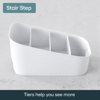 Shelfbin Packet Organizer, 4-Tier Stairstep Raised Divided Bin, Bpa-Free Storage Caddy for Kitchen Pantry and Cabinet Organization, Tea Bags, Medicine, and More3