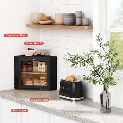 Corner Bread Box for Kitchen Countertop, Black Bread Storage Container for Homemade Bread, Two Layer Breadbox under Cabinet Mount, Large Bread Holder for Kitchen Counter, Pantry Shelf5