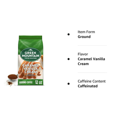, Caramel Vanilla Cream, Ground Flavored Coffee, Light Roast, Bagged 12Oz.13