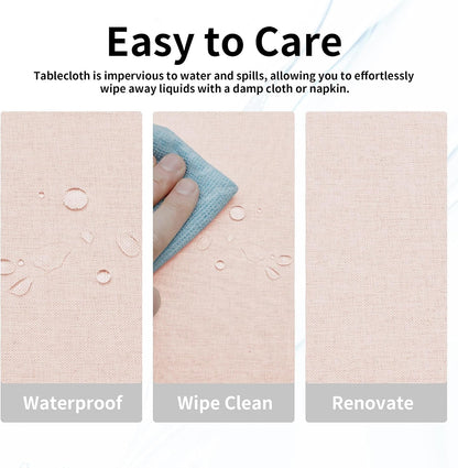 Waterproof Faux Linen Table Cloth, 60 In-Round, Pink4