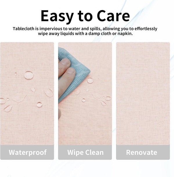 Waterproof Faux Linen Table Cloth, 60 In-Round, Pink4