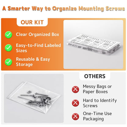 Universal TV Mounting Hardware Screw Kit, M4-M8 Screws for VESA Mounts | Black Screws, Complete Set Includes Bolts, Washers and Spacers, Fits Most Tvs/Monitors up to 80 Inches,Organized Storage Case3