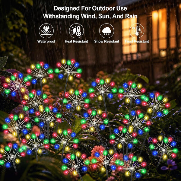 Solar Garden Lights Outdoor, Upgraded Solar Swaying Starburst Light Waterproof with 2 Modes, Solar Fairy Firework Lights for Yard Patio Pathway Flowerbed Balcony Garden Decoration (Multicolor, 2 Pack)4