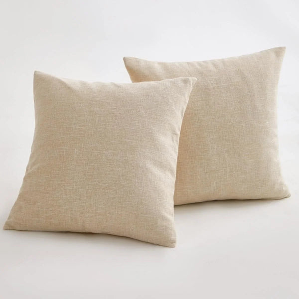 Neutral Linen Decorative Throw Pillow Covers 18X18 Beige | Set of 2,Solid Plain Rustic,Modern Home Décor,Farmhouse Accent Square Cushion Covers for Couch Sofa Bed Living Room Bedroom1