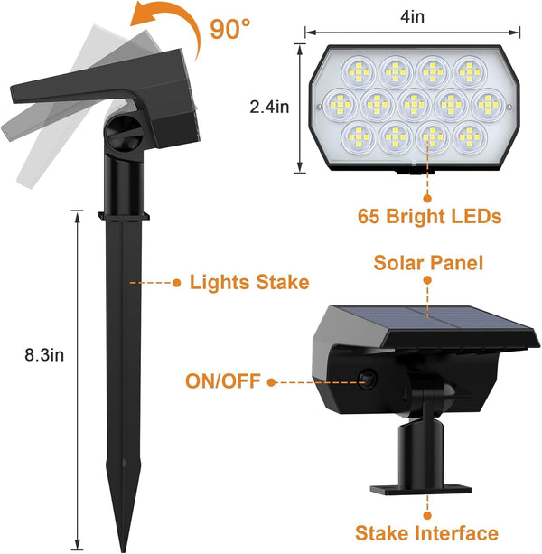 Solar Light Outdoor, IP68 Waterproof, 65 LED, Cool White, 6 Pack6