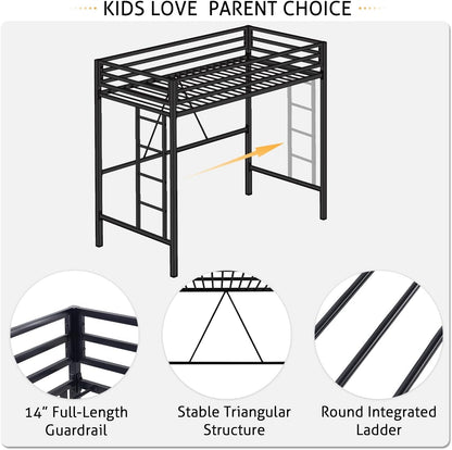 Loft Bed Twin Size with Ladder and Guardrail,Black6