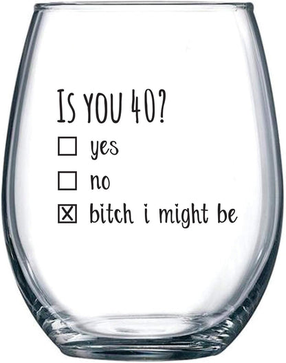 40Th Birthday Gifts for Women and Men Wine Glass - Funny Is You 40 Gift Idea for Mom Dad Husband Wife – 40 Year Old Party Supplies Decorations for Him, Her - 15Oz1