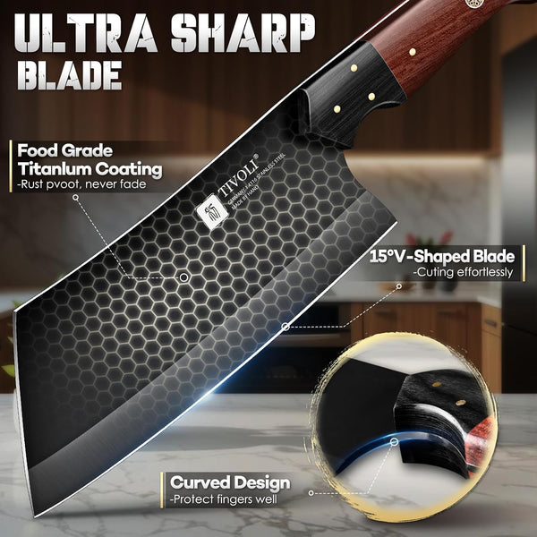 Meat Cleaver Knife 7 Inch - Black Butcher Knife for Meat Cutting2