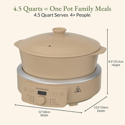 MAGNIFIQUE Slow Cooker, 4.5 Quart 8-In-1 Clay Pot Multi-Cooker, Non-Toxic Slow Cooker with Removable Clay Pot, for Rice, Pasta, Steam & Proof, Nonstick, Oven Safe Pot to 500°F, Brown7