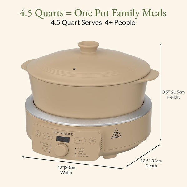 MAGNIFIQUE Slow Cooker, 4.5 Quart 8-In-1 Clay Pot Multi-Cooker, Non-Toxic Slow Cooker with Removable Clay Pot, for Rice, Pasta, Steam & Proof, Nonstick, Oven Safe Pot to 500°F, Brown7