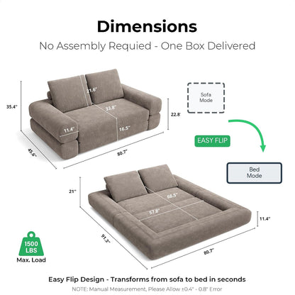 Flipnest 3-In-1 Convertible Sleeper Sofa, Light Brown2