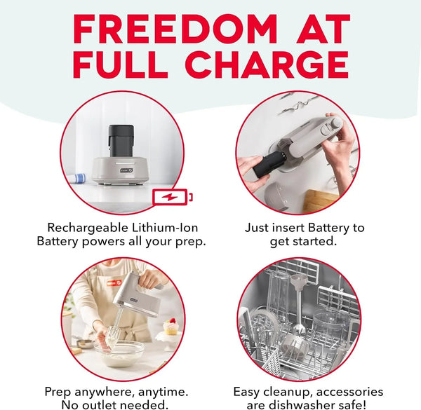 Cordless Hand Mixer, Beaters & Dough Hooks, French Grey | Handheld Electric Mixer for Baking, Whipping Cream, Cookie Dough & Cake Batter, Turbo Button, Rechargeable5
