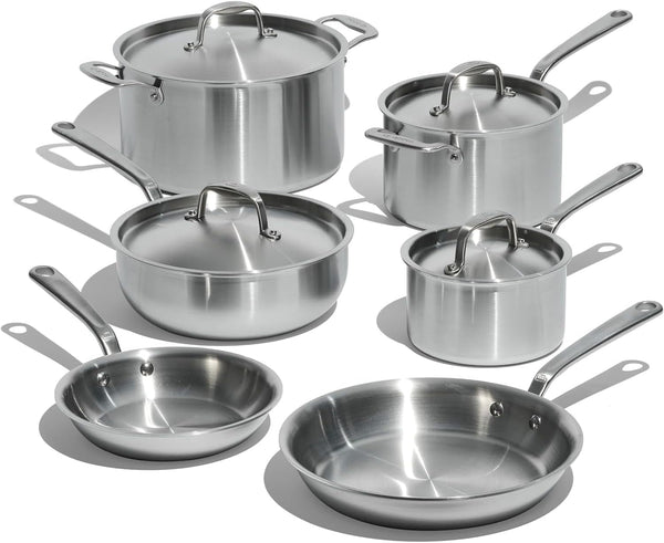 Made in Cookware - 10 Piece Stainless Steel Pot and Pan Set - 5 Ply Clad - Includes Stainless Steel Frying Pans, Saucepans, Saucier and Stock Pot W/Lid - Professional Cookware - Crafted in Italy1