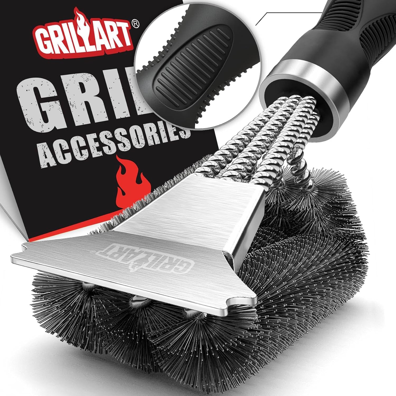 grill-brush-18-extra-strong-handle-bbq-cleaner-with-scraper-remove-tough-grime-triple-safe-wire-bristle-scrubbers-for-gas-charcoal-smoker-steel-grates-360-wizard-cleaning