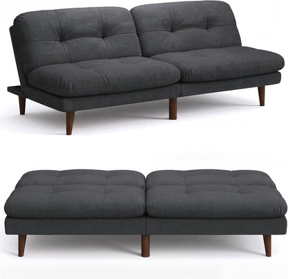 68'' Convertible Futon Sofa Bed, Dark Grey Linen Futon Couch1